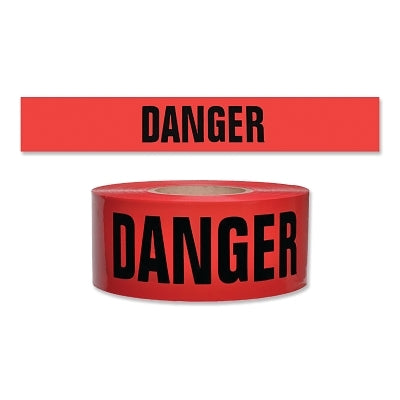Barricade Tape, 3 in x 1000 ft, 2 mil, Red, DANGER