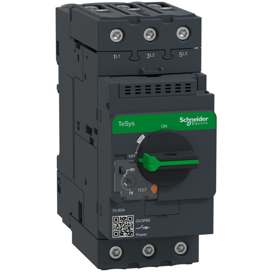 Motor circuit breaker, TeSys Deca, 3P, 70-80 A, thermal magnetic, EverLink terminals