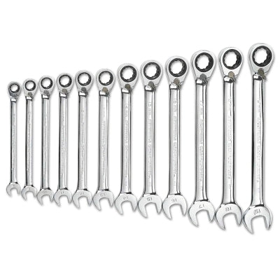 12 Pc Reversible Combination Ratcheting Wrench Sets, 12 Point, Metric