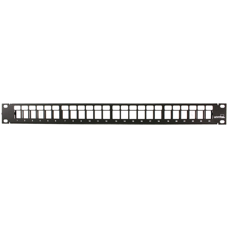 Flat QUICKPORT Patch Panel, 24-Port, 1RU, Black. Cable Management bar included