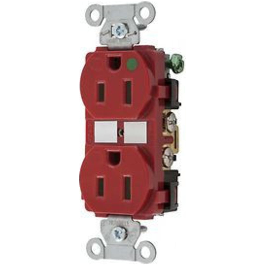 Hospital Grade Receptacle, 15 A, 125 V, 2-Pole, 3-Wire, NEMA Type 5-15R, Red