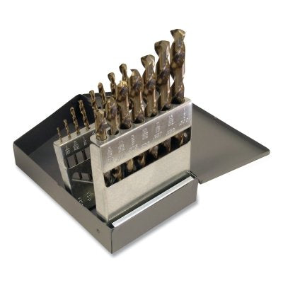 550 NAS-Type Heavy-Duty Cobalt Straw Jobber-Length Drill Bit Set, 15-Pc, 1/16 in to 1/2 in dia Cutting x 1/32nd