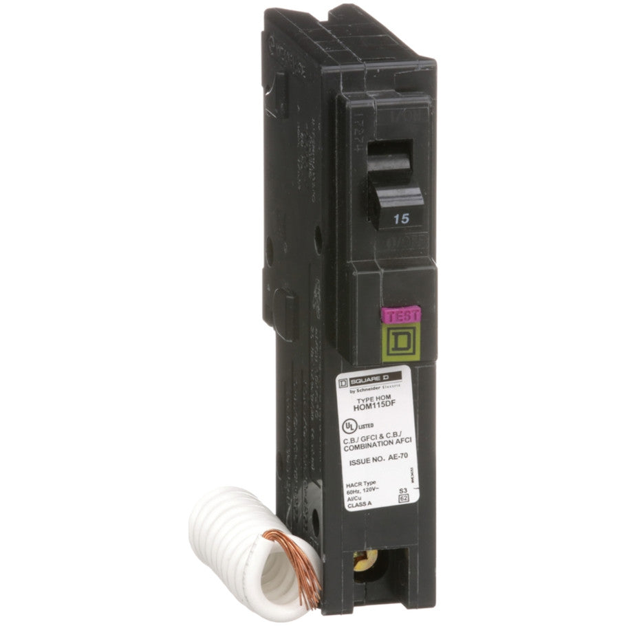Mini circuit breaker, Homeline, 15A, 1 pole, 120VAC, 10kA AIR, combo ARC/ground fault, plug in, UL  TAA