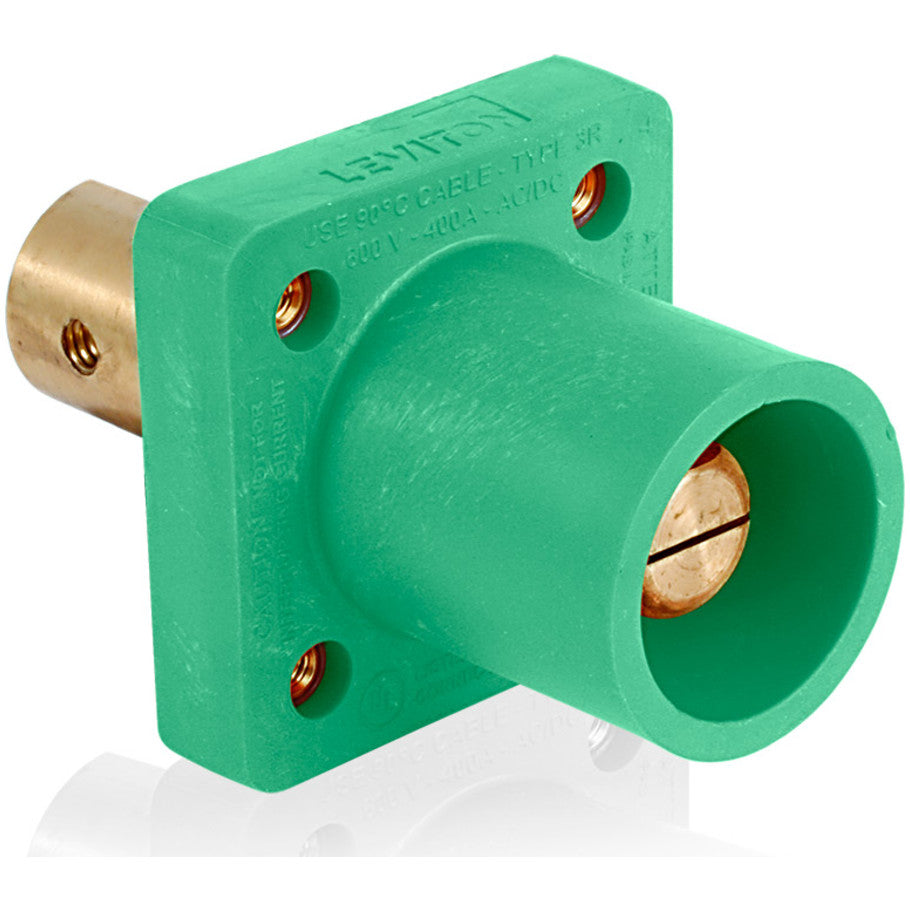 Male Receptacle, 90-Degree,  2 - 4/0 AWG, Half Round w/ Tapped Hole, Green