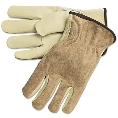 Cowhide Palm/Split Leather Back Drivers Gloves, 3205, 2X-Large, CV Cow Grain Palm, Beige/Brown