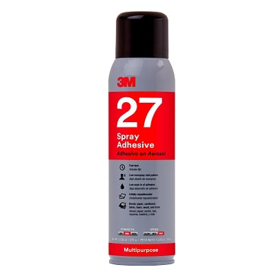 3M 051111-07832 Multi-Purpose 27 Spray Adhesive, 13.5 oz Aerosol Can, White