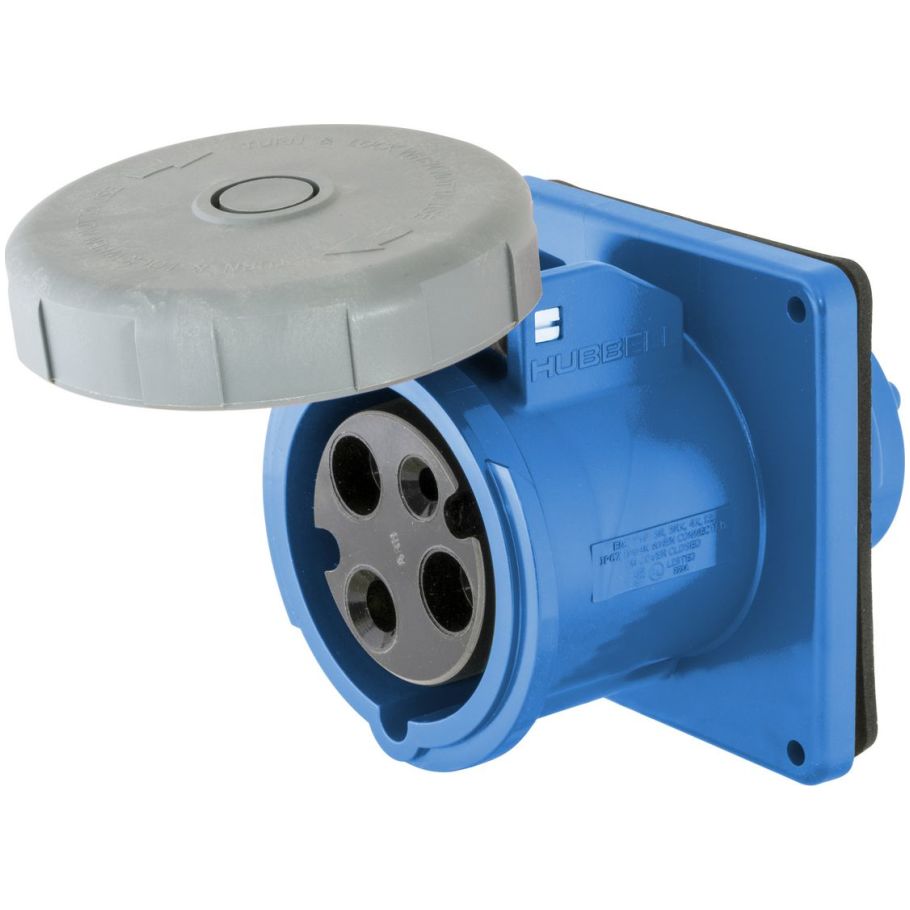 Pin and Sleeve Receptacle, Watertight, Single, 30A, 250V, 2P3W, Blue
