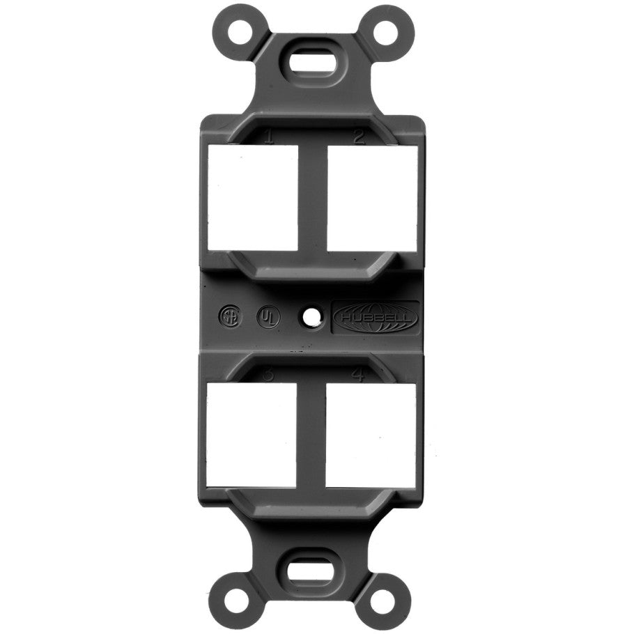 Hubbell Outlet Frame Duplex 106, 4-Port, Flush Mount, Black