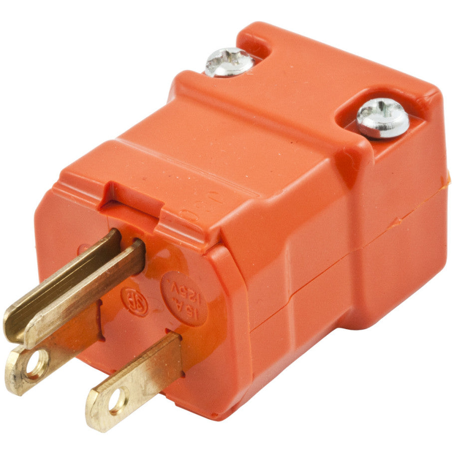 Straight Blade Devices, Male Plug, Valise Series, 2-Pole 3-Wire Grounding, 15A 125V, 5-15P, Orange, Single Pack