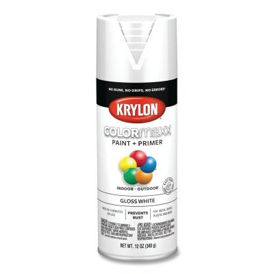 COLORmaxx Paint + Primer Spray Paint, 12 oz, White, Gloss