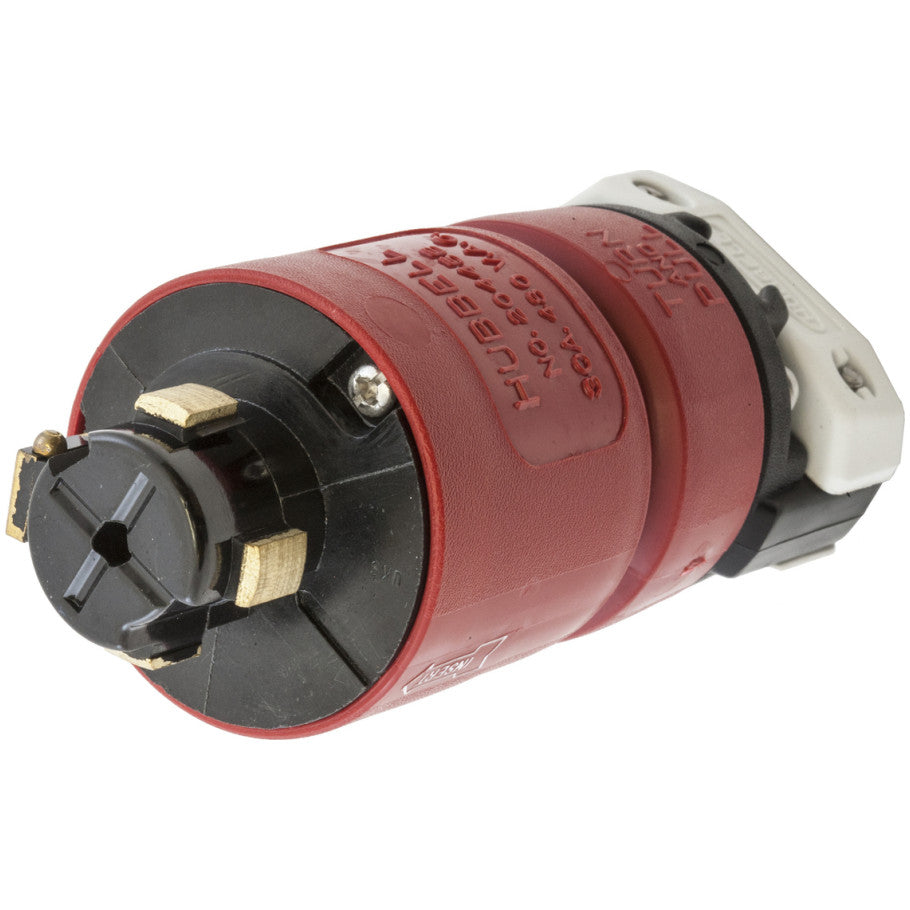 Hubbellock 30A 480V 3P4W Plug With Red Nylon Housing and Thermoset Interior