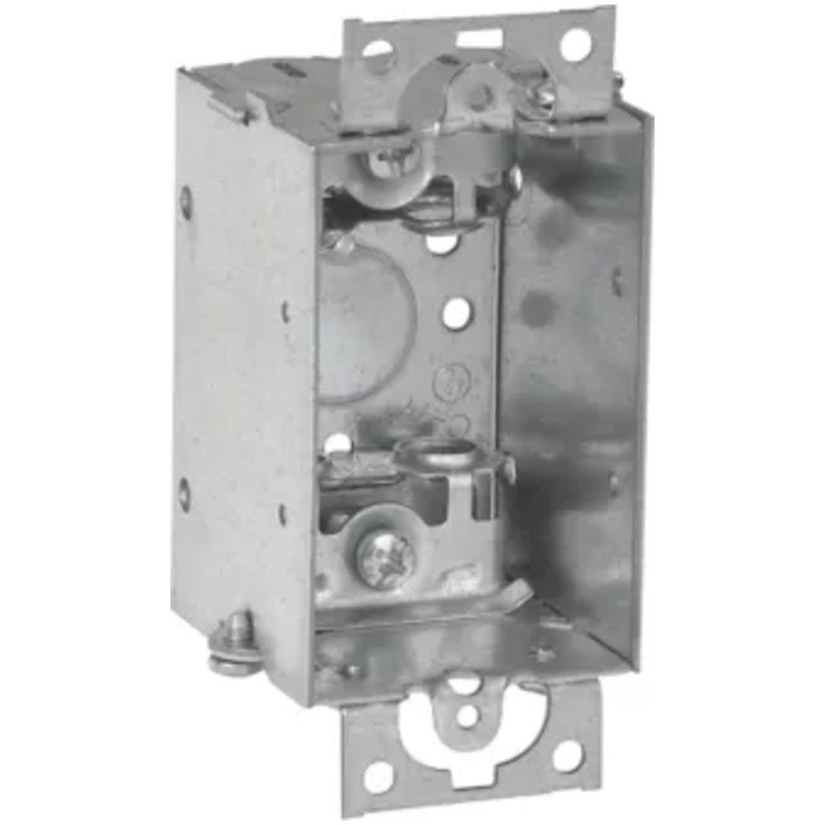 Steel Switch Box, 3x2, Gangable, 2 in. D, (4) Side Cable Clamps, (1) 1/2 in. Bottom KO, Mounting Ears