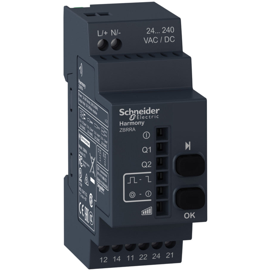 Programmable receiver - 2 relays - 24..240  V AC/DC - 2 pusbuttons - 6 LEDs