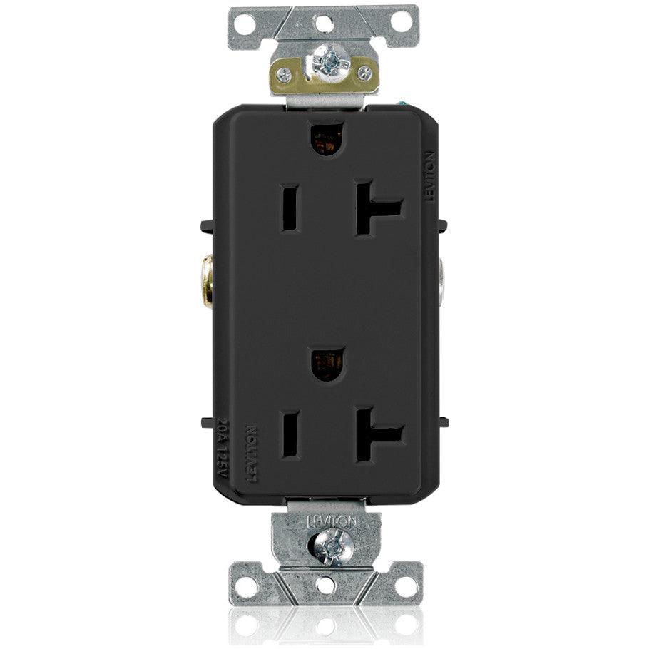 Decora Straight Blade Duplex Receptacle, Plus Back and Side Wired, Self-Grounding, 20A, 125V, 2P3W, Black