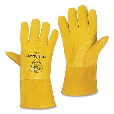MIG Welding Gloves, 35, Premium Reverse Deerskin Palm/BOH/Split CH Cuff, Lg, Bourbon Brn, 4 in Str Cuff
