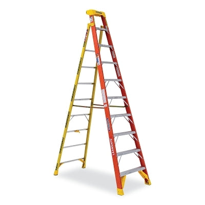 Leaning Ladder, L6210, Type IA, 10 ft L, 31.2 in W, 300 lb Load Capacity, Fiberglass, Orange/Yellow