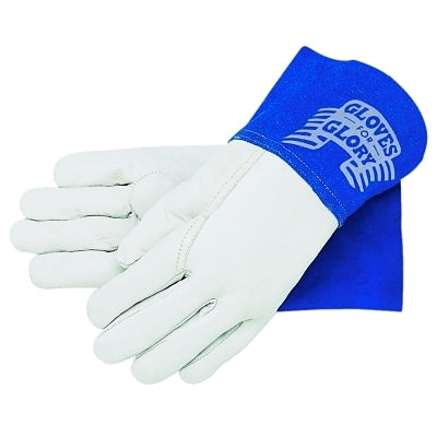 Blue Beast Leather Welding Gloves, Premium Grain Goatskin Leather, X-Large, Blue/White, 4.5 in cuff