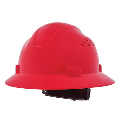 Advantage Series Full Brim Vented and Non-Vented Hard Hat, 4 pt Rapid Dial, Vented, Red