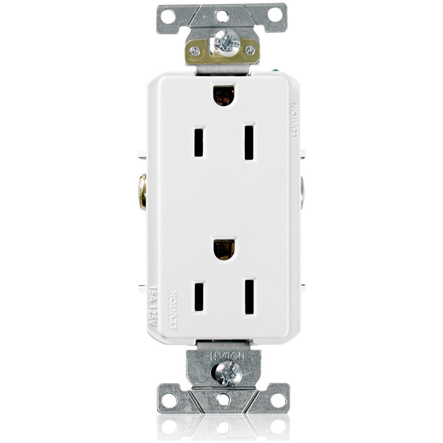 Decora Plus Duplex Receptacle, 15A, 125V, 2P3W, Self-Grounding, Back and Side Wired, Commercial, White