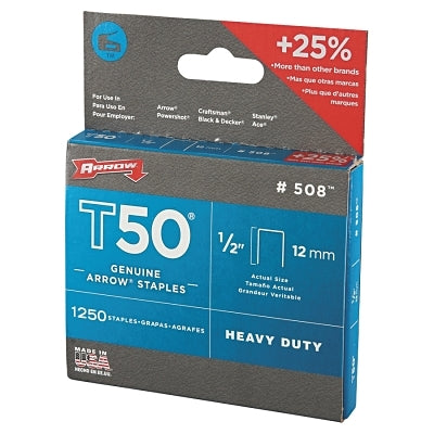 T50 Type Staple, #508, 1/2 in L x 3/8 in W, 1,250/PK