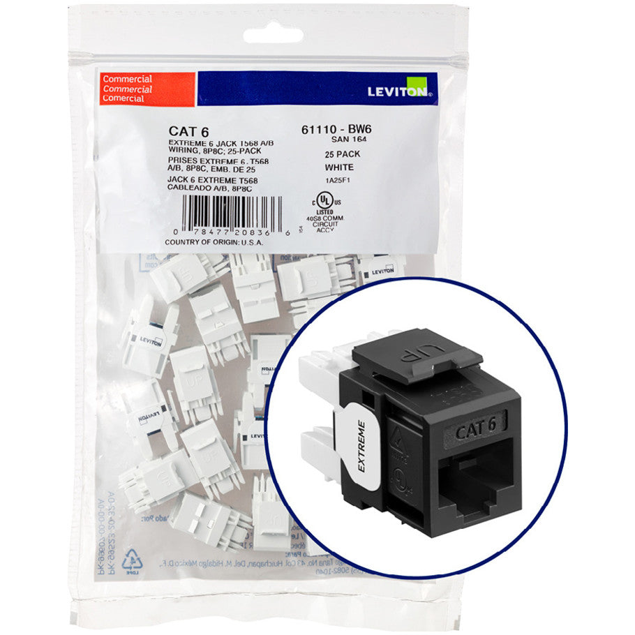 eXtreme Cat 6 QuickPort Connector Quickpack, Black, 25 Pack