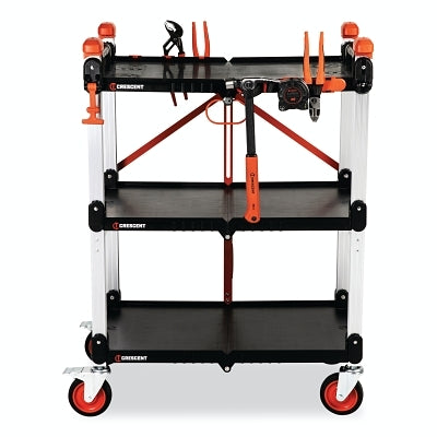 SITERUNNER Folding Jobsite Cart, 3 Shelf, 42.5 in H, 30.6 in L, 20 in W, 300 lb Load Cap, Black