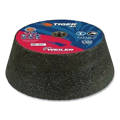 Tiger Flaring Cup Wheel, 6 in/4-3/4 in dia x 2 in Thick x 5/8 in-11 Arbor, 1-1/2 in Rim, 16 Grit, AO, Type 11, 5 EA/BX