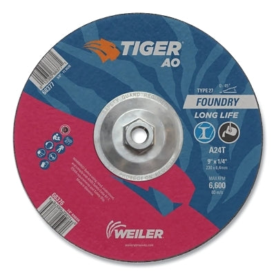 Tiger Grinding Wheel, 9 in dia x 1/4 in Thick x 5/8 in-11 Arbor, 24 Grit, Aluminum Oxide, Type 27, 10 EA/BX