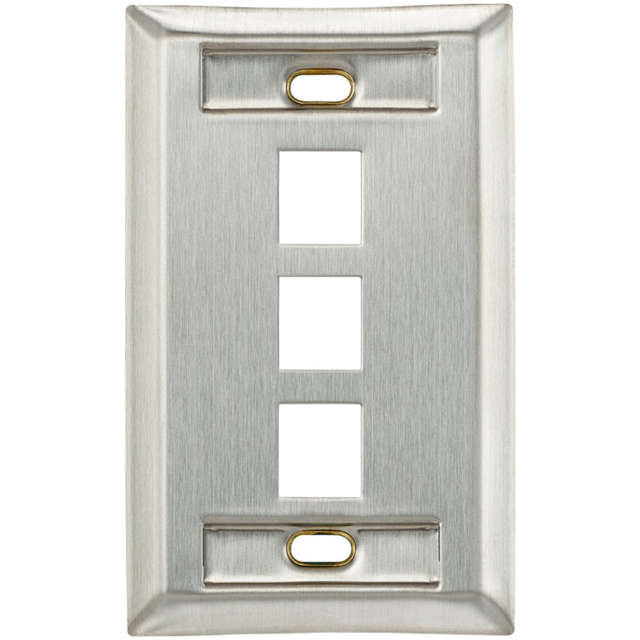 QuickPort 1-Gang Stainless Steel Wallplate With ID Window, 3-Port