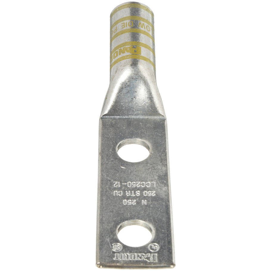 Long Barrel Lug, Yellow, 2-Hole, 250 kcmil, 1/2 in.