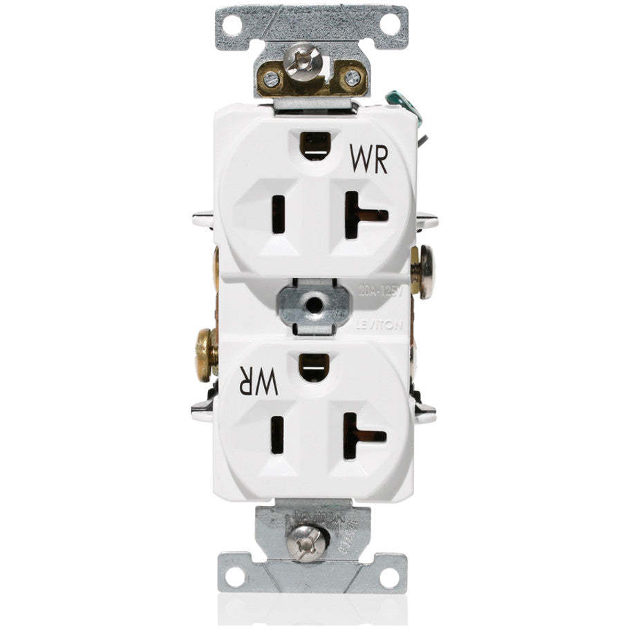 Straight Blade Duplex Receptacle, Weather-Resistant, Wide Body, 20A, 125V, 2P3W, NEMA 5-20R, Self-Grounding, White