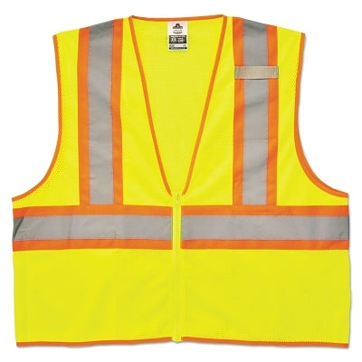 GloWear Safety Vest, 8229Z, Two-Tone, Class 2, Type R, 1 Pocket, Reflective Strip, Zipper, Economy, 2X-Large/3X-Large, Lime
