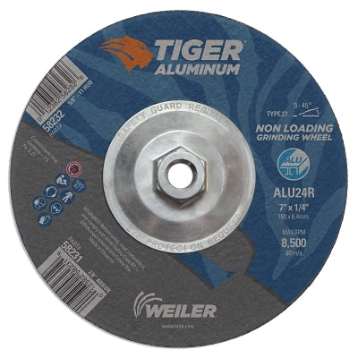 Aluminum Combo Wheels, 7 in Dia., 5/8 in Arbor, Type 27, 24 Grit, Alum. Oxide