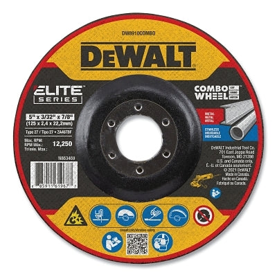 Elite Series Combo Wheel, T27, 5 in dia x 3/32 in Thick x 7/8 in Arbor, 24 Grit, XP Ceramic