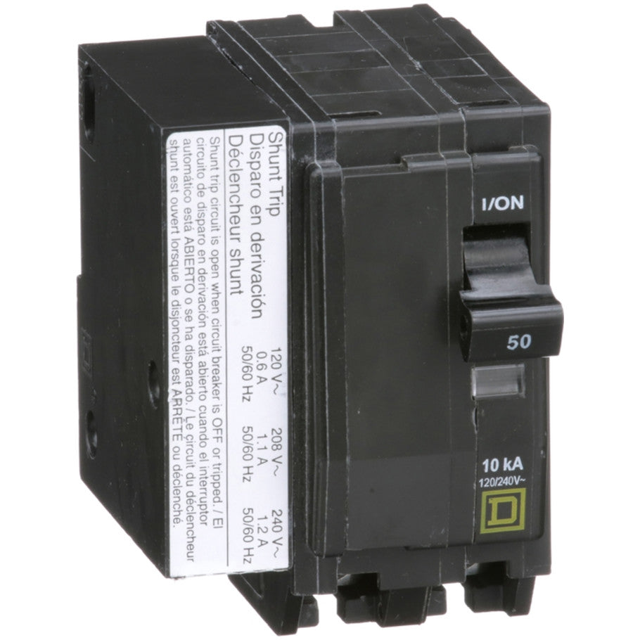QO Miniature Circuit Breaker, Plug-In, Shunt Trip, 10kA, 120/240 Vac, 2-Pole, 50A