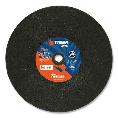Tiger Snagging Wheel, 8 in dia x 1 in Thick x 5/8 in Arbor, 16 Grit, Zirconia Alumina, Type 1, 5 EA/BX