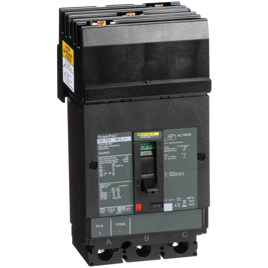 PowerPact I-Line Circuit Breaker, H-Frame, Thermal Magnetic, 70A, 3-Pole, 600V, 18kA