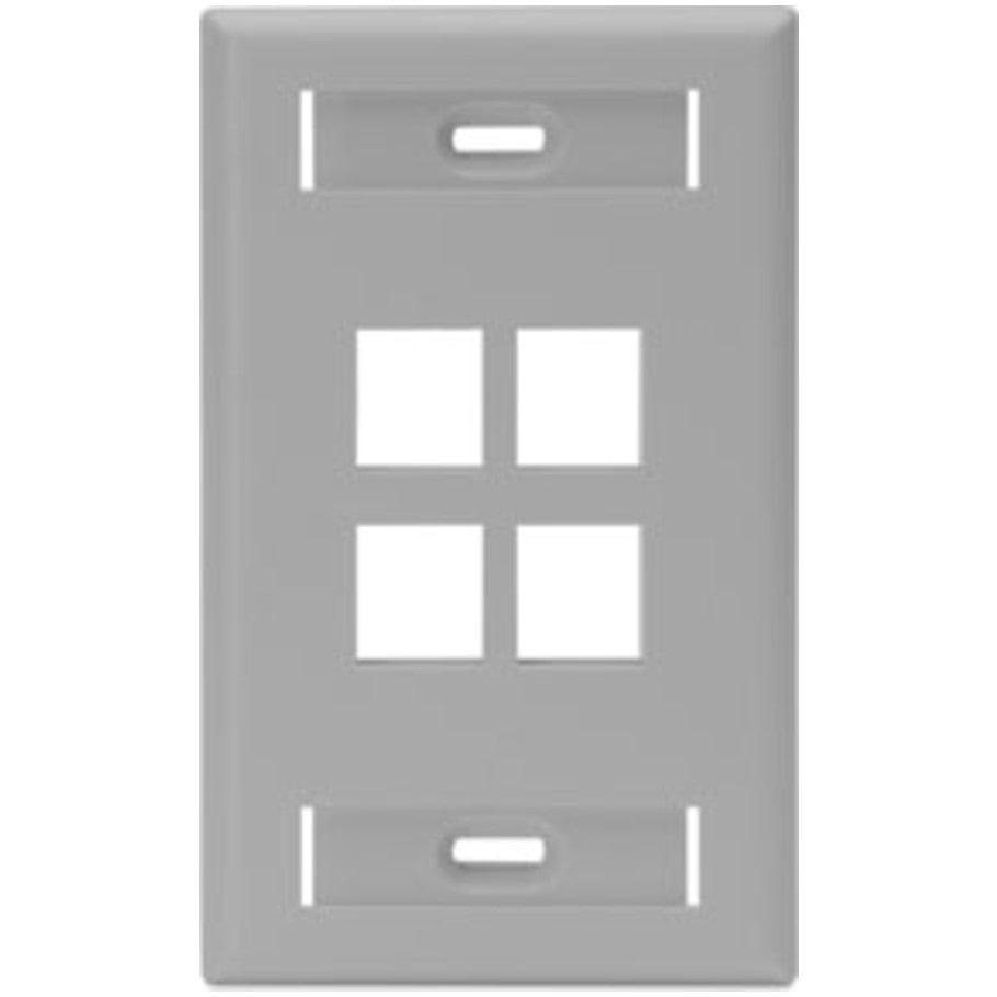 Single-Gang QUICKPORT Wallplate with ID Windows, 4-Port, Gray