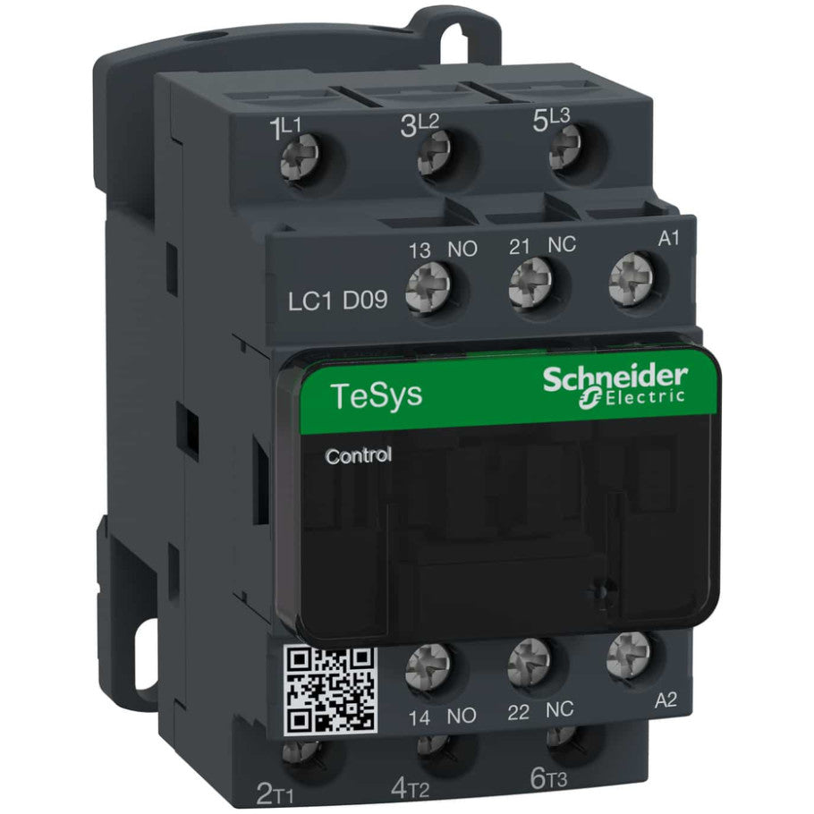 IEC Contactor, TeSys Deca, Nonreversing, 9A, 5HP at 480VAC, Up to 100kA SCCR, 3 Phase, 3 NO, 220VAC 50/60Hz Coil, Open Style