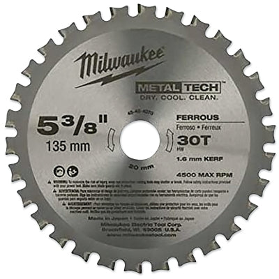 Circular Saw Metal Cutting Blade, 22 mm Arbor, 5-3/8 in dia, 30T