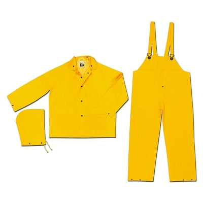 Classic Series Limited Flammability 3-Pc Rain Suit, Jacket/Hood/Pants, 0.35 mm, PVC/Polyester, Yellow, X-Large