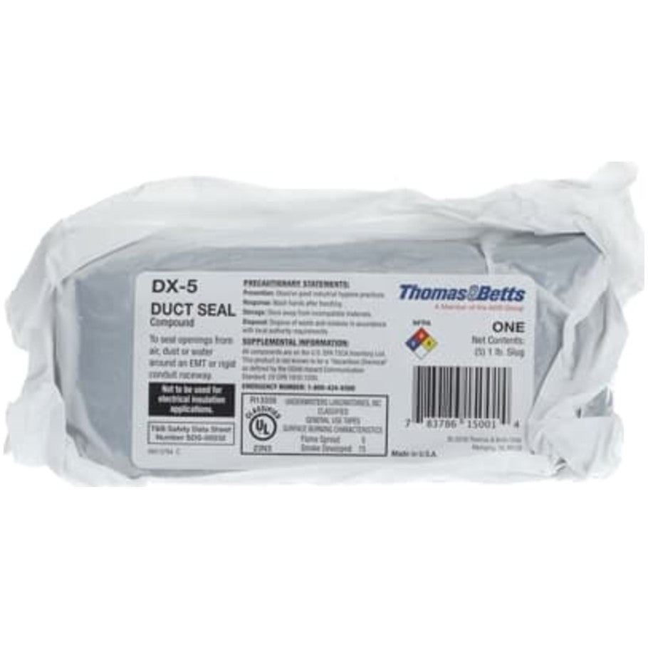 Duct Seal Compound, (5) 1 pound packages. To Seal openings from air, dust or water around EMT or rigid conduit raceway