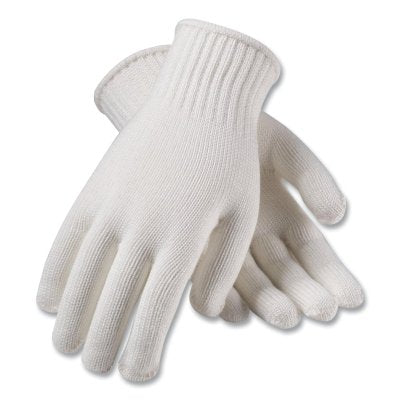 7 ga Standard Weight Seamless Knit Cotton/Polyester Gloves, Large, Continuous Knit, Medium Weight, Bleached White