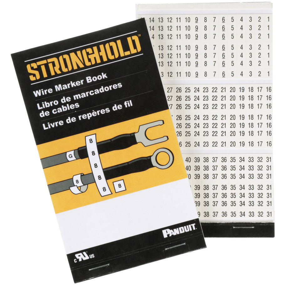 StrongHold PCMB-15 Pre-Printed Wire Marker Book, 15, Vinyl Cloth, White, Black