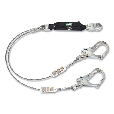 V-SERIES Leading Edge Safety Lanyard, 12 ft, Twin, Large with Swivel/Small Snaphooks, Cable, Fixed, 310 lb