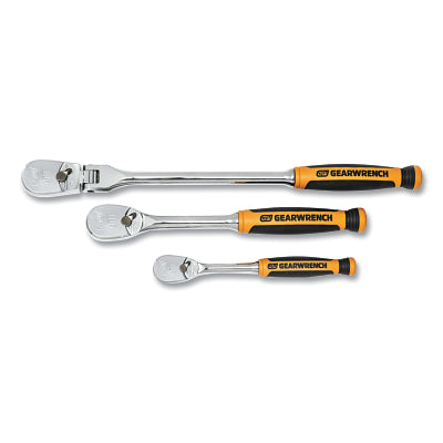 90T Ratchet, Tear Drop, 1/4 in and 3/8 in Drive, Alloy Steel, Polish Chrome/Cushion Grip, 3-Pc Mixed Handle Set
