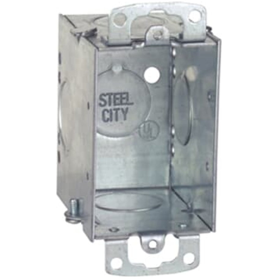 3x2 Switch Box, Gangable, Steel, 2-3/4 in. D, (4) 3/4 in. Side KO, (1) 3/4 in. Bottom KO, Mounting Ears