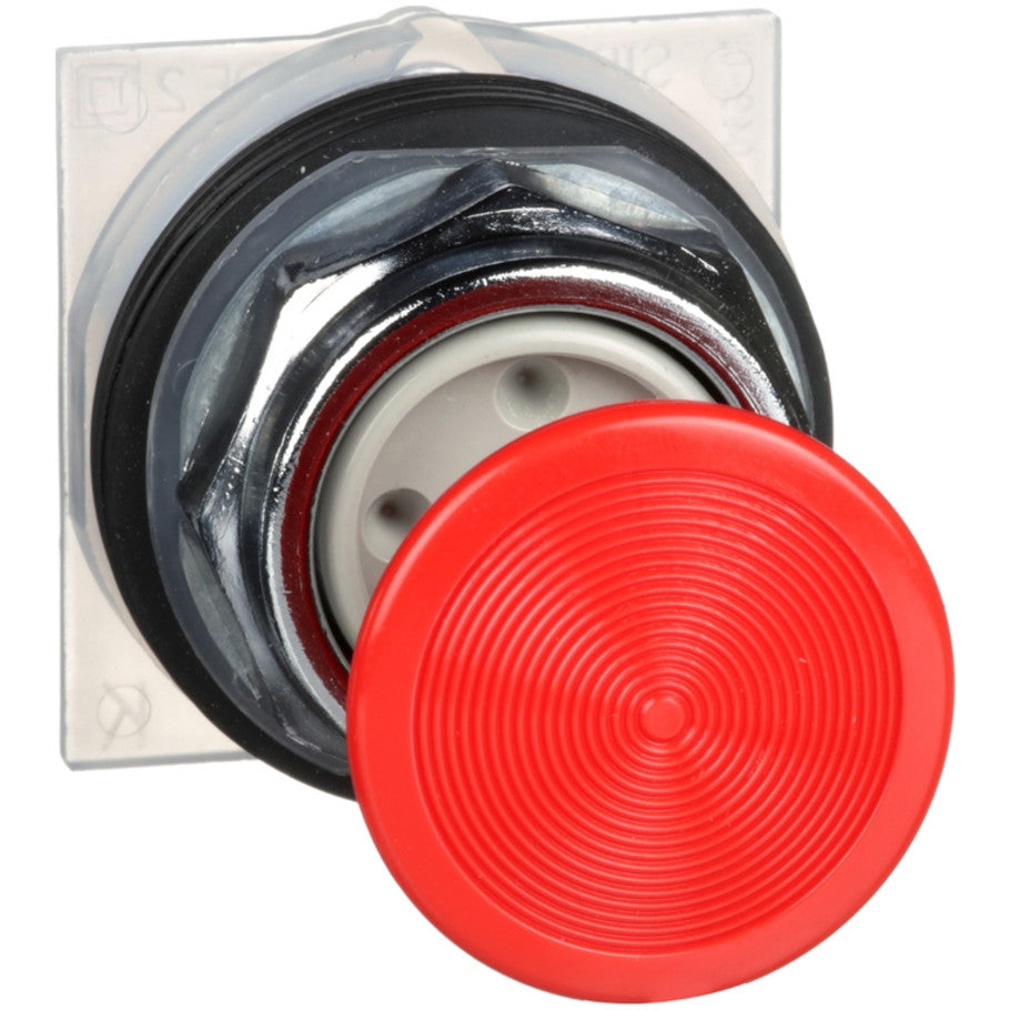 Non-Illuminated 30mm Pushbutton Operator, Momentary, No Contacts, 1-3/8 in. Diameter Snap-In Plastic Mushroom Button, Red