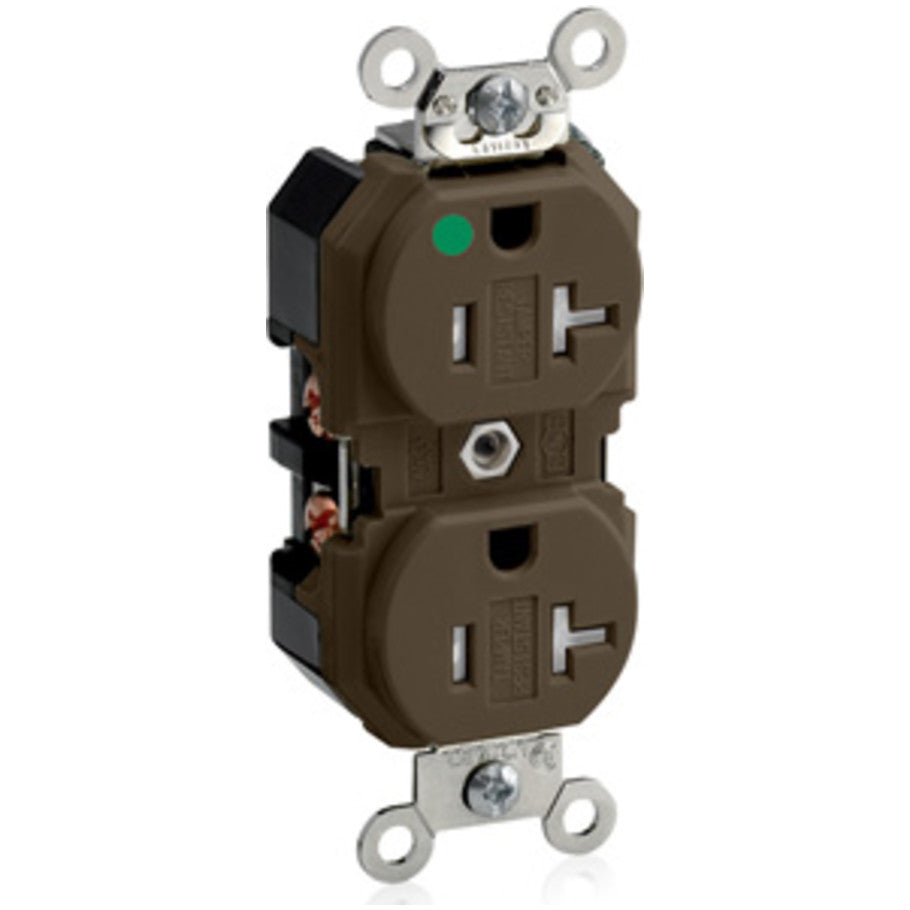 Hospital Grade, Duplex Receptacle Outlet, Nylon, Brown, 20A, 2-Pole, 3-Wire, 125V ac