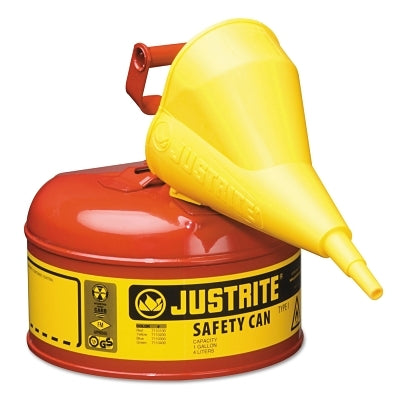 Type l Steel Safety Can, Gas, 1 gal, Red, Includes Poly Funnel/SS Flame Arrestor/Swinging Handle